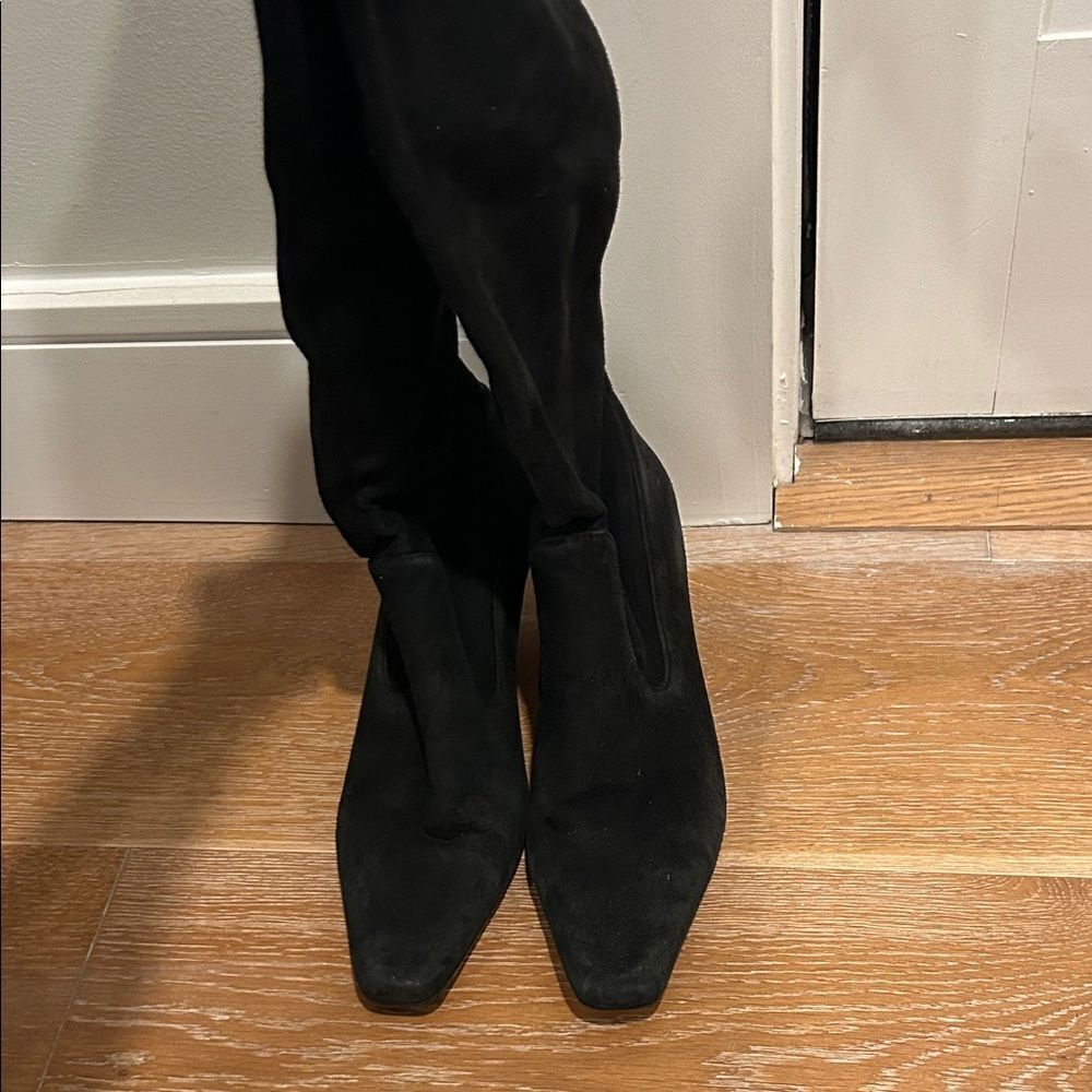 Cole Haan Black Knee Length pull on Suede Boots, Size 8 - Picture 2 of 13